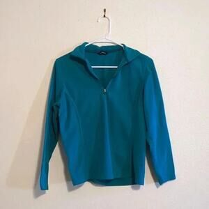 Lands‎ end teal quarter zip fleece jacket size XS